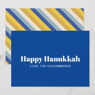 Happy Hanukkah blue white modern striped custom Holiday Card