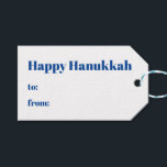 Happy Hanukkah blue white to from modern Gift Tags<br><div class="desc">Happy Hanukkah blue and white to from blank cute modern Christmas Gift Tags.
Fully customisable blue text,  available in kraft or white paper,  blue coloured back.</div>