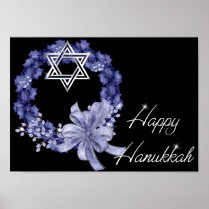 Happy Hanukkah Blue Wreath/Star Designed Print