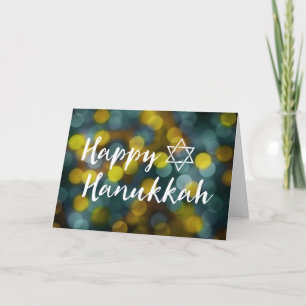 happy hanukkah bokeh lights holiday card