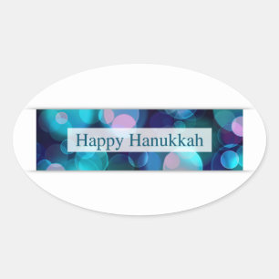 happy hanukkah (bokeh) oval sticker