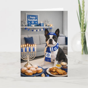 Happy Hanukkah Boston Terrier Card