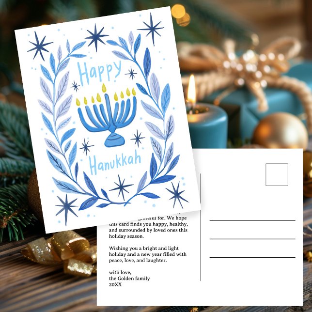 Happy Hanukkah Botanical Menorah Watercolor CUSTOM Holiday Postcard (Happy Hanukkah Botanical Menorah Watercolor CUSTOM Non-Photo Holiday Postcard
)