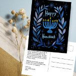 Happy Hanukkah Botanical Menorah Watercolor CUSTOM Holiday Postcard<br><div class="desc">Sweet drawing to wish someone happy hanukkah! Click "personalise" to add your own text to the back side. Also available as greeting card or digital download to send instantly via email or text message. Check my shop for more or let me know if you'd like something custom! I can create...</div>