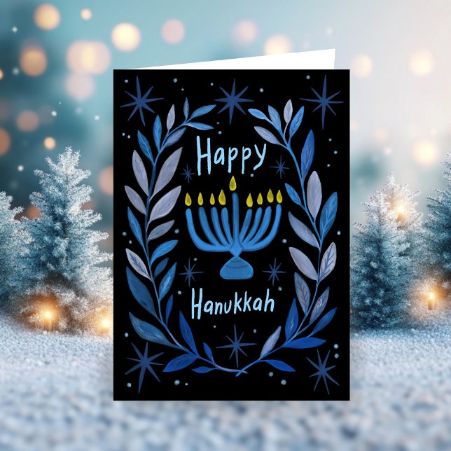 Happy Hanukkah Botanical Menorah Watercolor Holiday Card (Happy Hanukkah Botanical Menorah Watercolor Holiday Card
)