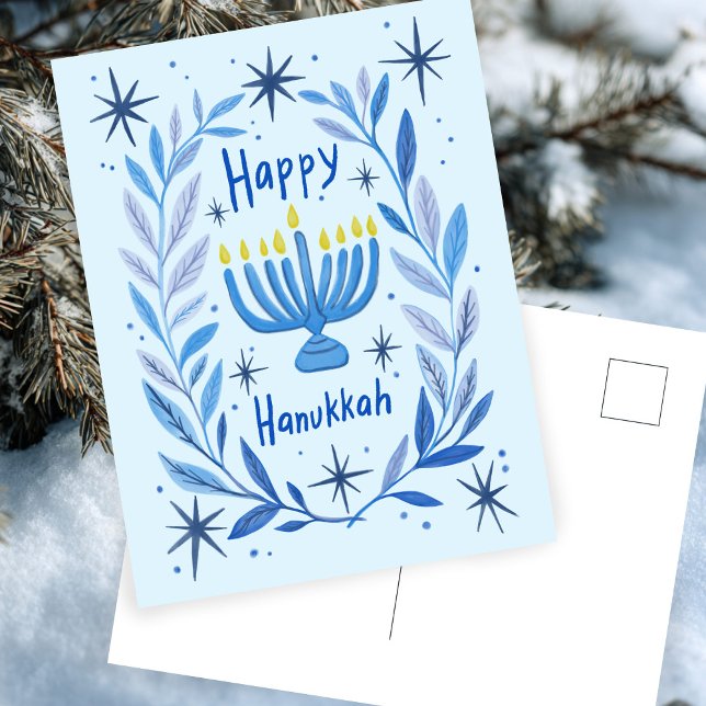 Happy Hanukkah Botanical Menorah Watercolor Holiday Postcard (Happy Hanukkah Botanical Menorah Watercolor Holiday Postcard
)