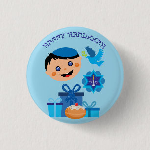 🕎 Happy Hanukkah, boy, 3 Cm Round Badge