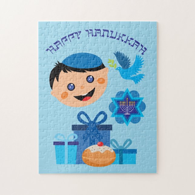 🕎 Happy Hanukkah, boy, customisable texts Jigsaw Puzzle (Vertical)