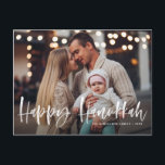 Happy Hanukkah Brush Lettering Overlay Photo Holiday Postcard<br><div class="desc">Happy Hanukkah! Send holiday wishes and greetings with this rustic holiday postcard. It features 'Happy Hanukkah' in brush hand lettering. Personalise this holiday card by adding your favourite photo,  greeting,  names and other details. Available as a flat card,  folded card and postcard.</div>