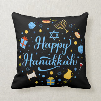 Happy Hanukkah calligraphy lettering Cushion
