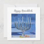 Happy Hanukkah Card<br><div class="desc">Oil painting of a Hanukkah menorah with blue background.</div>