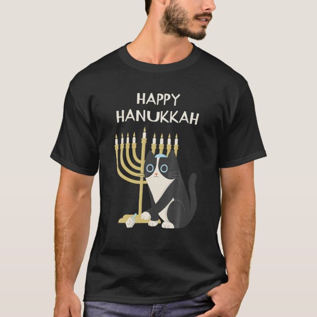 Happy Hanukkah Cat Hanukkah T-Shirt (Front)