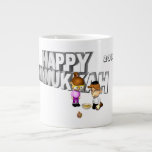 Happy Hanukkah Celebration - Large Coffee Mug<br><div class="desc">This 3d sign  features "Happy Hanukkah" in the back. A little girl and boy playing with a Dreidel and a bowl of goodies. 2014 was added to the design. These mugs are available in an assortment of styles,  colours and sizes.</div>