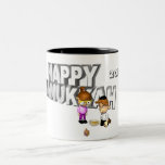 Happy Hanukkah Celebration - Two-Tone Coffee Mug<br><div class="desc">This 3d sign  features "Happy Hanukkah" in the back. A little girl and boy playing with a Dreidel and a bowl of goodies. 2014 was added to the design. These mugs are available in an assortment of styles,  colours and sizes.</div>