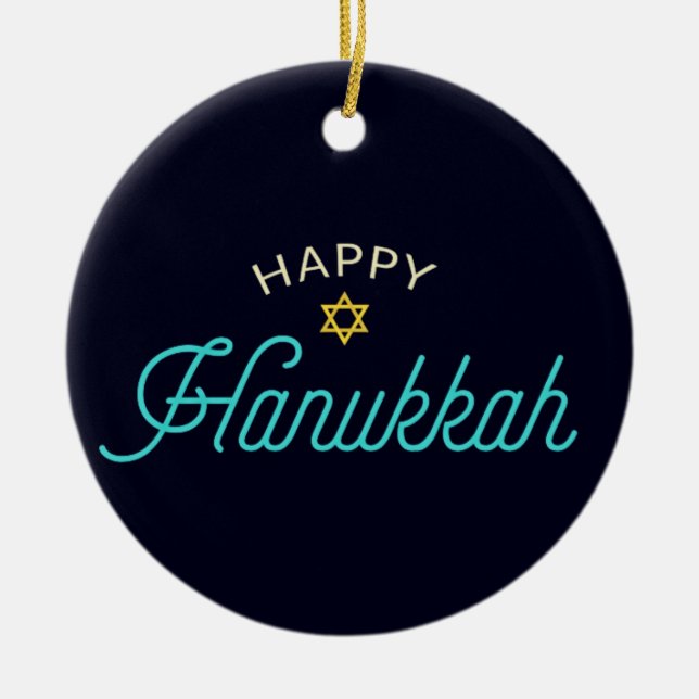 Happy Hanukkah Ceramic Ornament (Front)