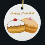 Happy Hanukkah Ceramic Ornament<br><div class="desc">Seasonal Hanukkah Greeting Original Customisable Ornament Design. You may change text fonts,  size and colours,  add or remove text and graphics.</div>