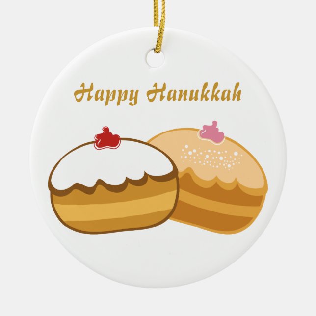 Happy Hanukkah Ceramic Ornament (Front)
