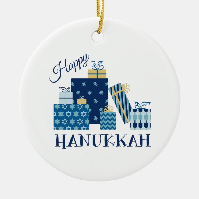 Happy Hanukkah Ceramic Ornament (Front)
