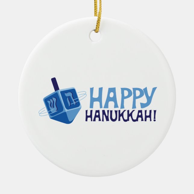 Happy Hanukkah Ceramic Ornament (Front)
