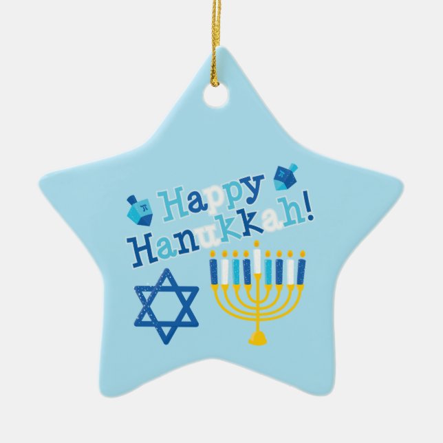 Happy Hanukkah Ceramic Tree Decoration (Front)