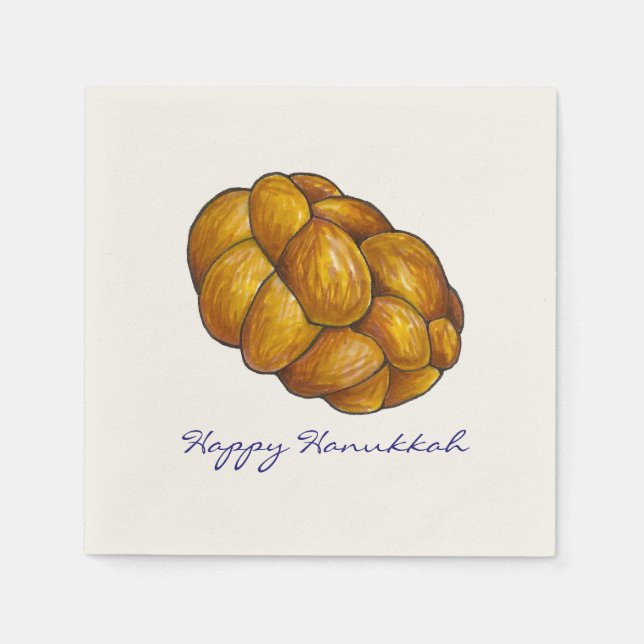 Happy Hanukkah Chanukah Challah Bread Napkins (Front)