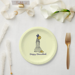 Happy Hanukkah Chanukah Gelt NYC Skyscraper Paper Plate