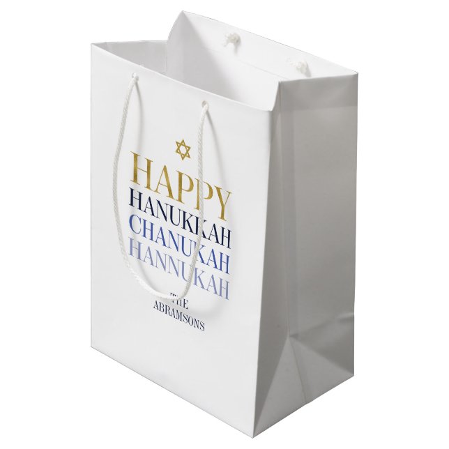 Happy Hanukkah Chanukah Holiday Gift Bag (Front Angled)