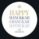 Happy Hanukkah Chanukah Holiday Round Sticker<br><div class="desc">Faux simulated gold foil design is incorporated in this design. Personalise the custom text above. You can find additional coordinating items in our "Happy Hanukkah Chanukah" collection.</div>
