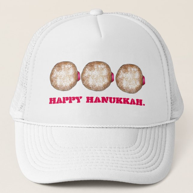 Happy Hanukkah Chanukah Jelly Donut Doughnut Trucker Hat (Front)