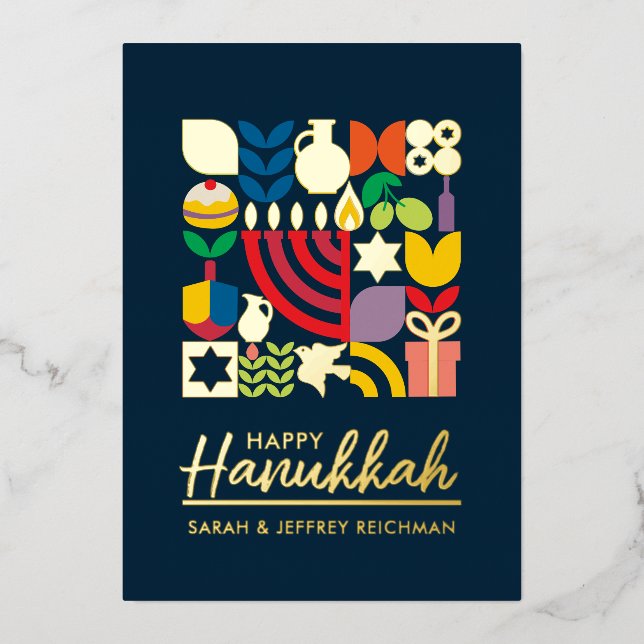 Happy Hanukkah / Chanukah Jewish Greeting Foil  Holiday Card (Front)