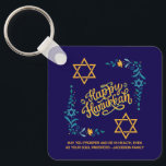 HAPPY HANUKKAH Chanukah Key Ring<br><div class="desc">Stylish HAPPY HANUKKAH Chanukah Keyring, with CUSTOMIZABLE TEXT, especially designed with the Star of David, corner embroidery and descriptive typography. The Scripture verse at the bottom is CUSTOMIZABLE so you can add your personalised message, eg. your name, family name or organisation's name. This Hanukkah Keyring would be a stylish favour...</div>