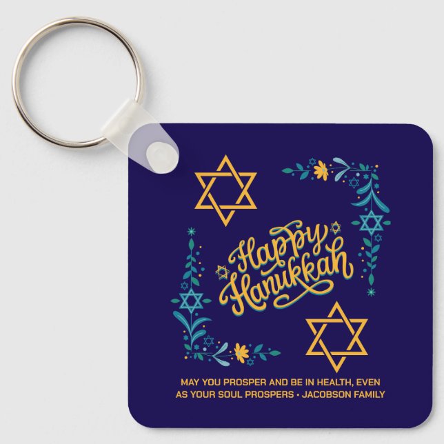 HAPPY HANUKKAH Chanukah Key Ring (Front)
