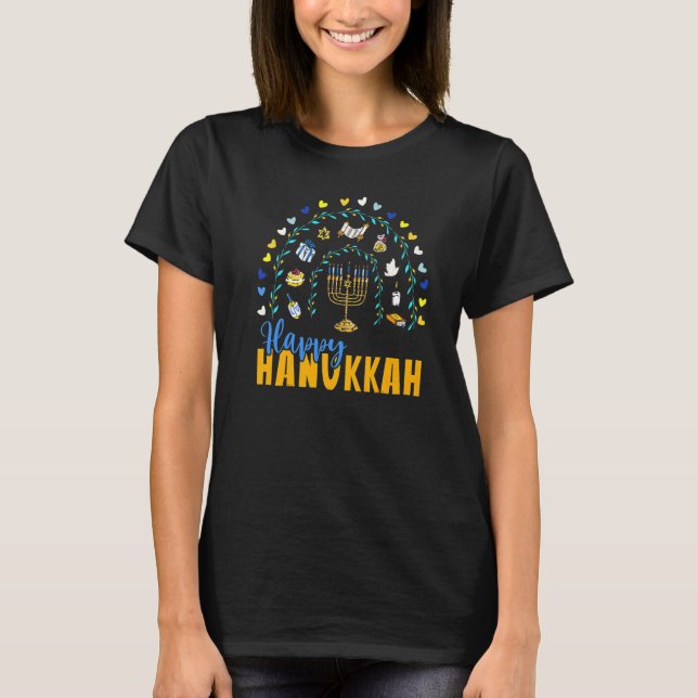Happy Hanukkah Chanukah Rainbow Menorah Jewish Hol T-Shirt (Front)