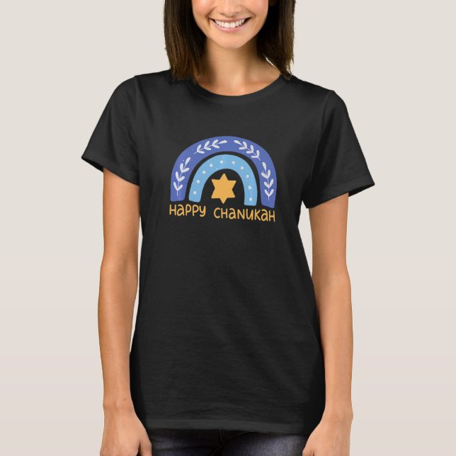Happy Hanukkah Chanukah Rainbow Menorah Jewish Hol T-Shirt (Front)