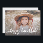 Happy Hanukkah Chic Script Typography Photo Holiday Card<br><div class="desc">This personalized Hanukkah photo card features your photo with modern and bold brush script. The reverse features a brushed dot pattern.</div>