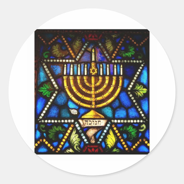 HAPPY HANUKKAH CLASSIC ROUND STICKER (Front)