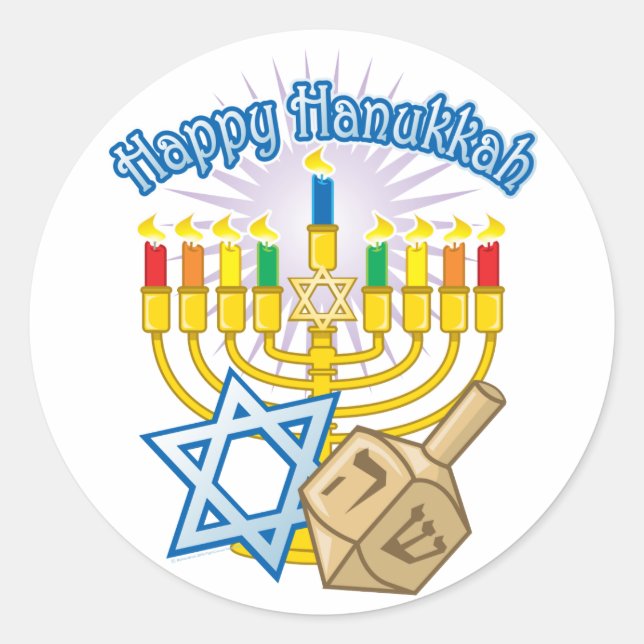Happy Hanukkah Classic Round Sticker (Front)