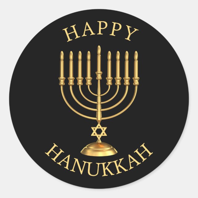 Happy Hanukkah Classic Round Sticker (Front)