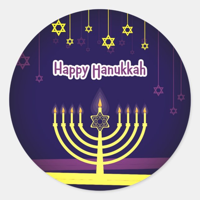 Happy Hanukkah Classic Round Sticker (Front)