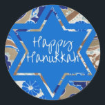 Happy Hanukkah Classic Round Sticker<br><div class="desc">Contemporary Hanukkah card.</div>