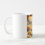 Happy Hanukkah Coffee Mug<br><div class="desc">Hanukkah watercolor illustration. A beautifully arranged table set for a festive celebration,  featuring a traditional menorah with lit candles. Soft,  warm light,  while holiday decorations add a touch of cheer. Warm lights creating a cosy,  inviting atmosphere. Designed by artist Danguole Serstinskaja.</div>