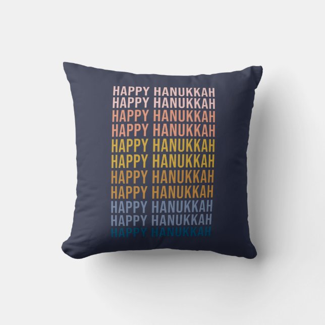 Happy Hanukkah Colourful Typgraphy Design Cushion (Front)
