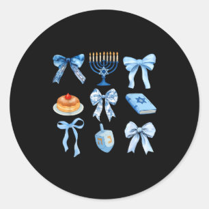 Happy Hanukkah Coquette Bow Chanukah Jewish Women Classic Round Sticker