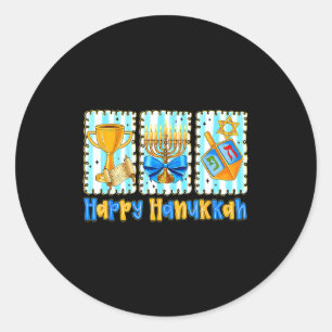 Happy Hanukkah Coquette Menorah Dreidel Chanukah G Classic Round Sticker