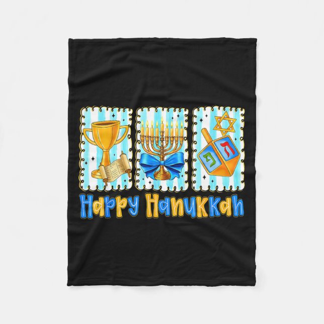 Happy Hanukkah Coquette Menorah Dreidel Chanukah G Fleece Blanket (Front)