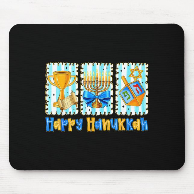Happy Hanukkah Coquette Menorah Dreidel Chanukah G Mouse Pad (Front)
