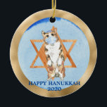 Happy Hanukkah Corgi Dog Covid 2020 Face Mask Ceramic Ornament<br><div class="desc">This design was created though digital art. It may be personalised in the area provided or customising by changing the photo or added your own words. Contact me at colorflowcreations@gmail.com if you with to have this design on another product. Purchase my original abstract acrylic painting for sale at www.etsy.com/shop/colorflowart. See...</div>