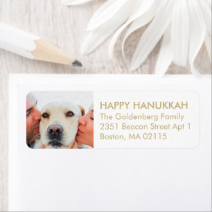 Happy Hanukkah custom photo gold white Return Address Label