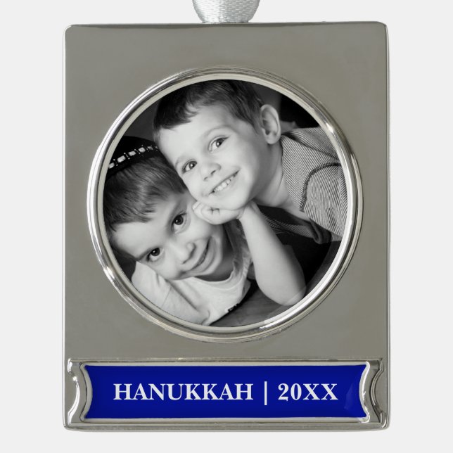 Happy Hanukkah. Custom Photo Hanukkah  Silver Plated Banner Ornament (Front)
