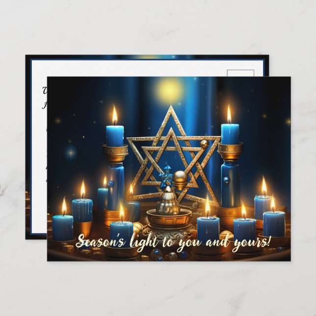 🕎 Happy Hanukkah, custom text Holiday Postcard (Front/Back)